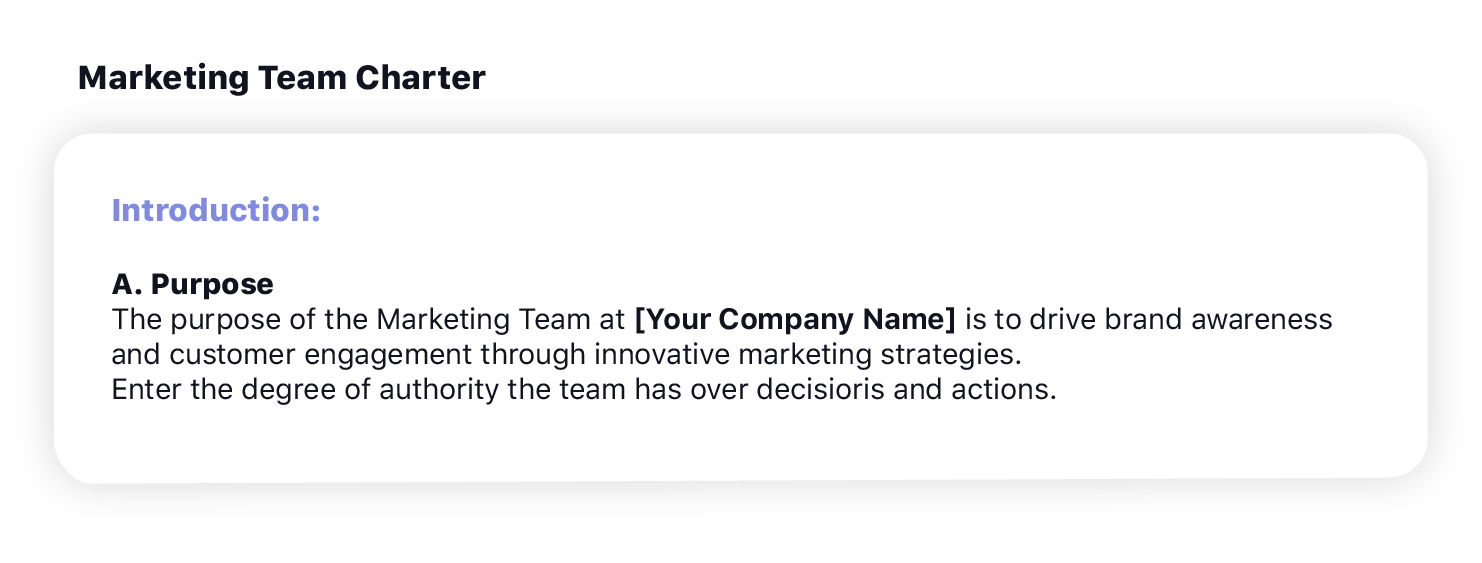 Team-Charta für Marketing