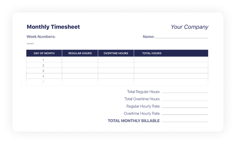 Monatliche Stundenzettel‑Vorlagen herunterladen