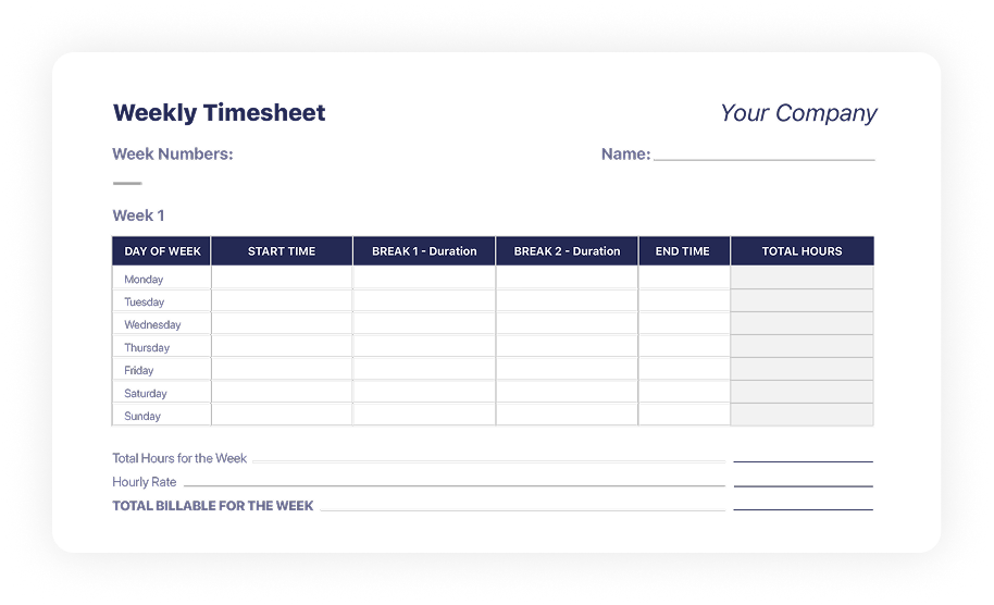Wöchentliche Stundenzettel‑Vorlagen herunterladen
