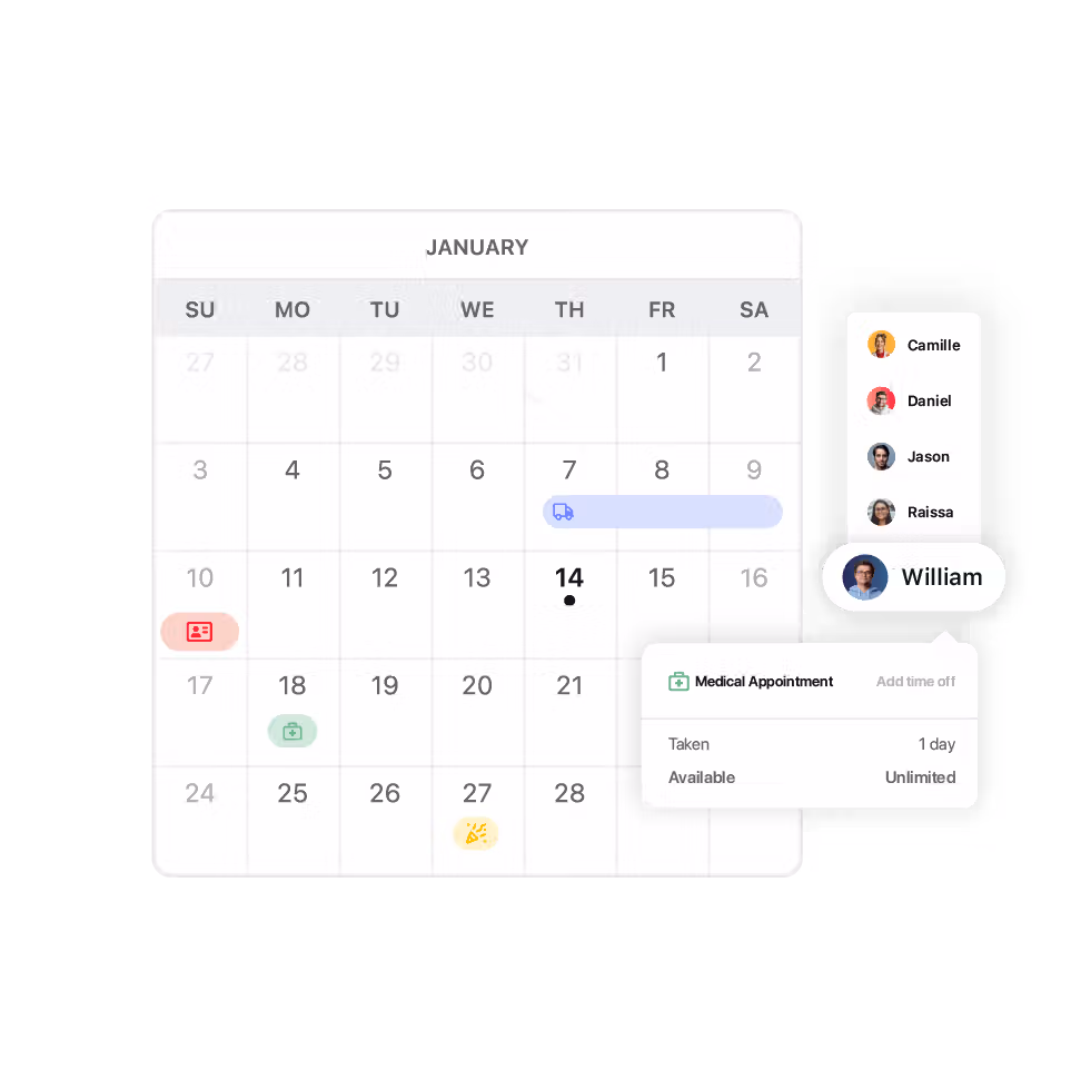 Teamkalender mit Urlaub und Abwesenheiten